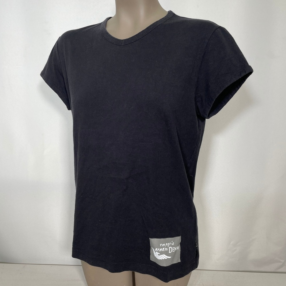 Emporio Armani Denim Patch Black T-Shirt Women's XL